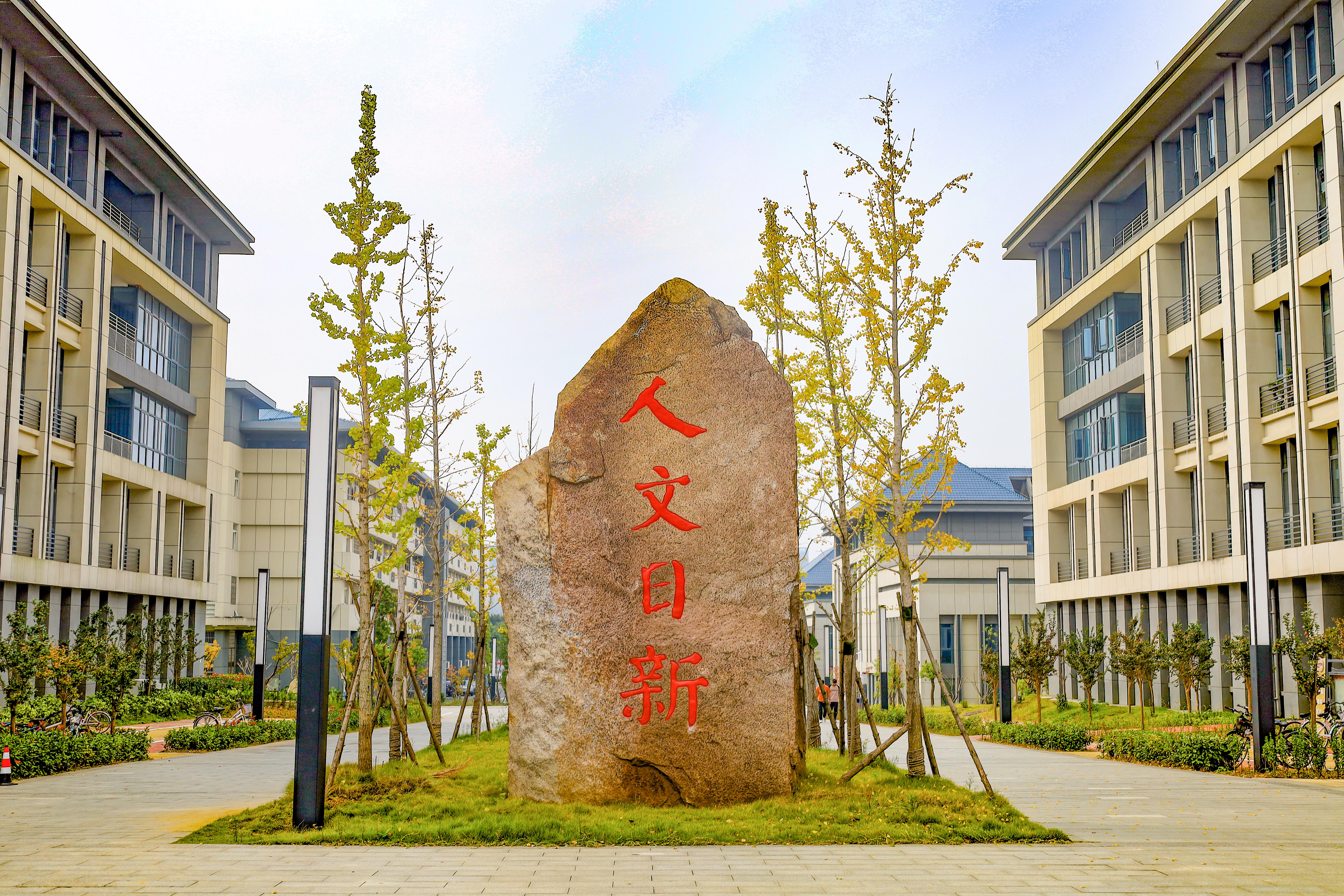 教学楼群的石刻 董选如