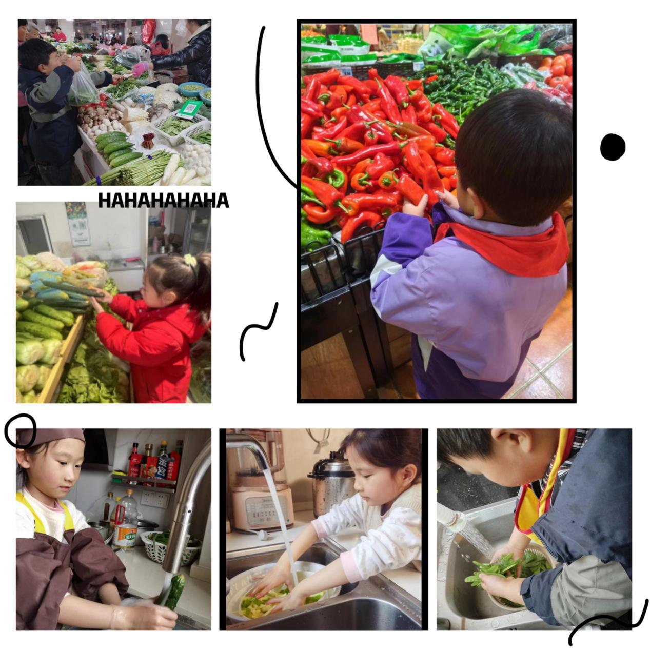 学生买菜、择菜、洗菜图片
